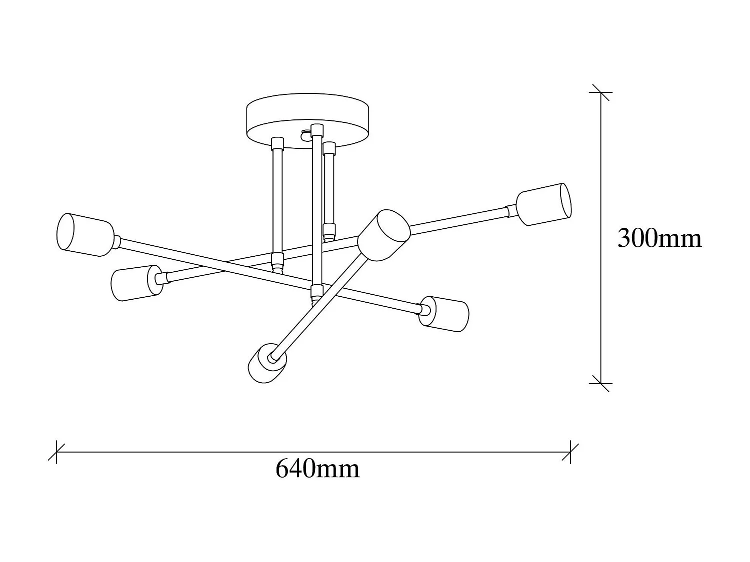 Plafonnier design doré, 6 lampes sur tiges MARATEA