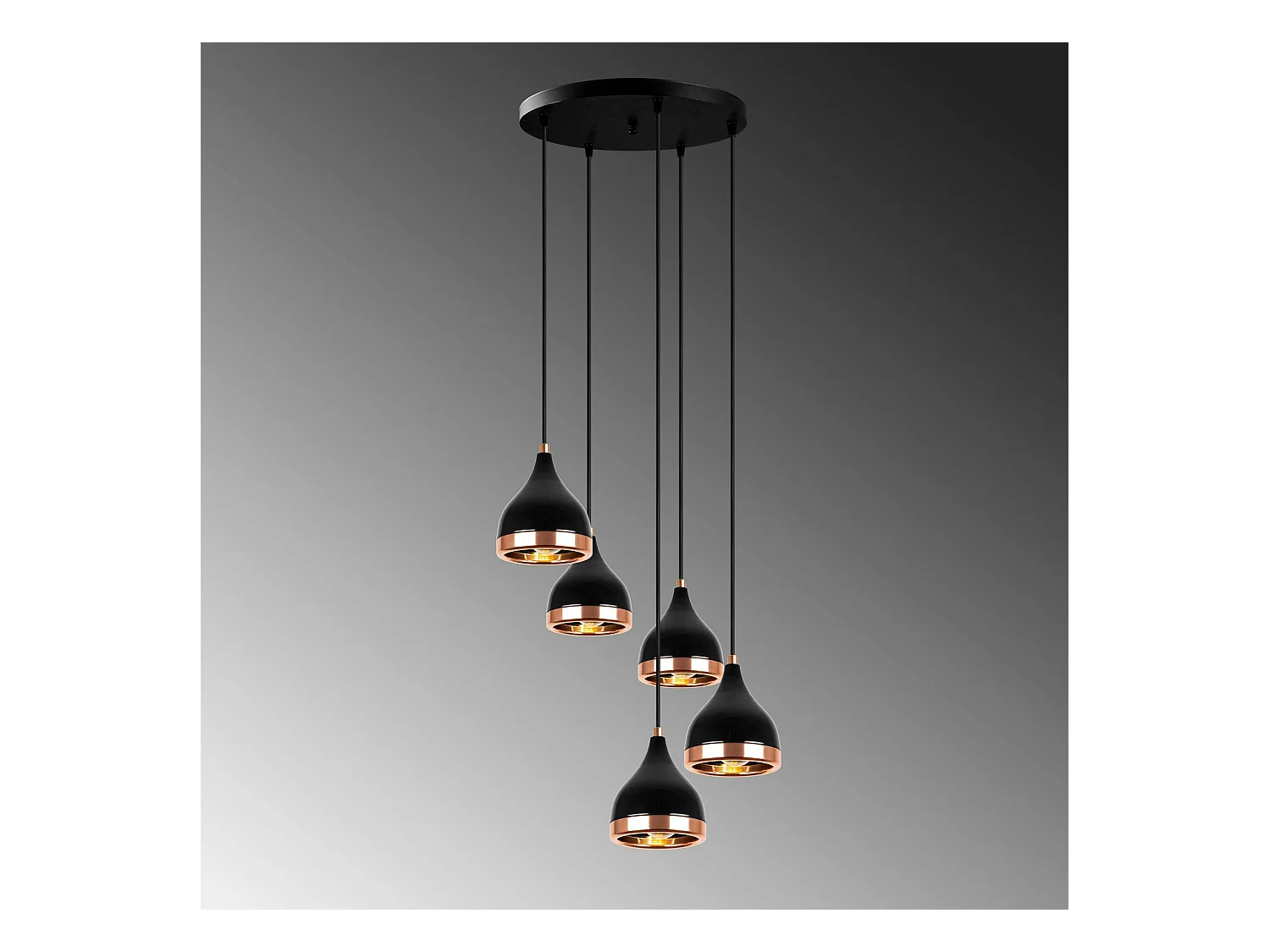 Suspension grappe moderne noire & cuivre, 5 abat-jour SILE