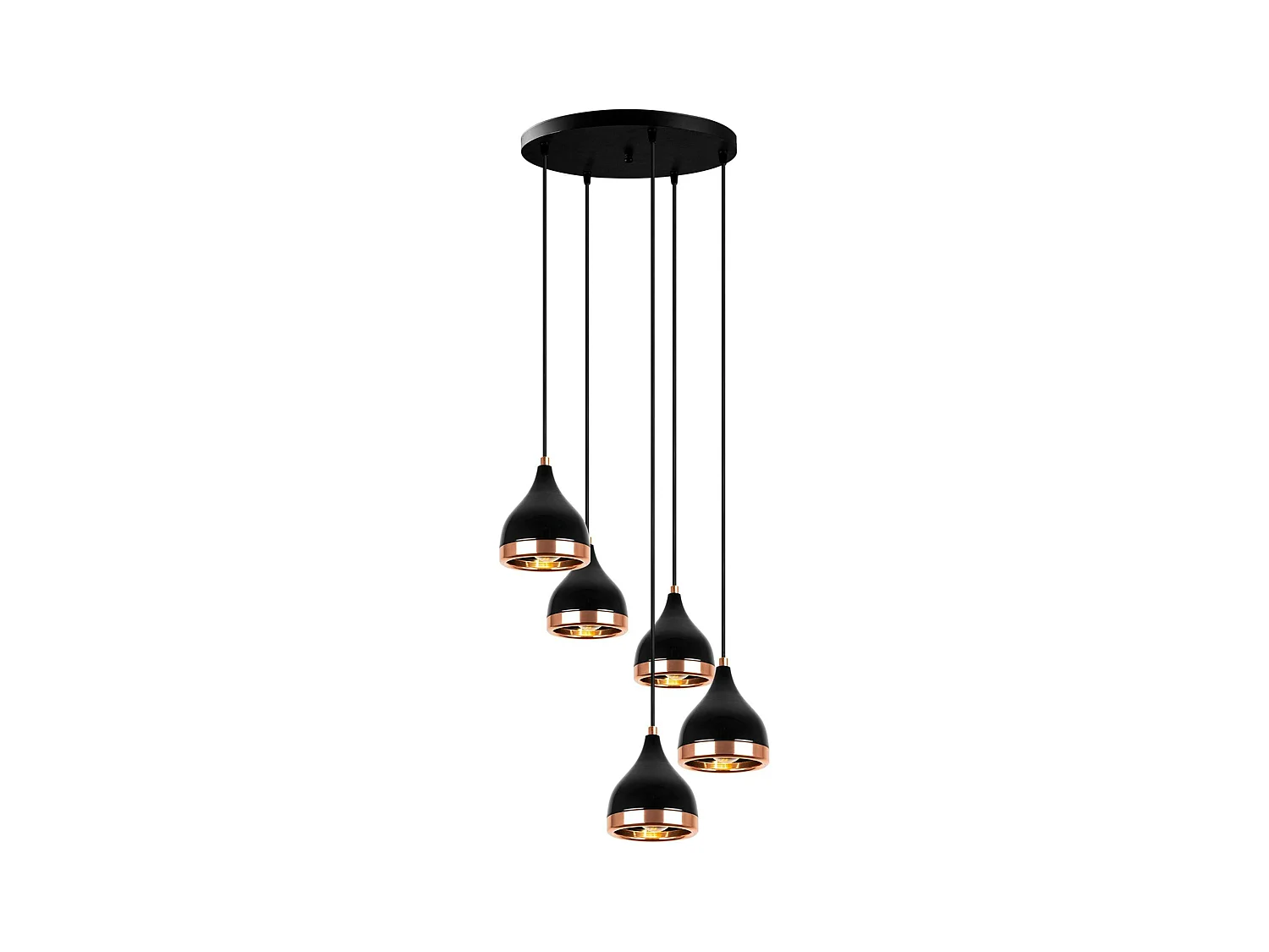 Suspension grappe moderne noire & cuivre, 5 abat-jour SILE