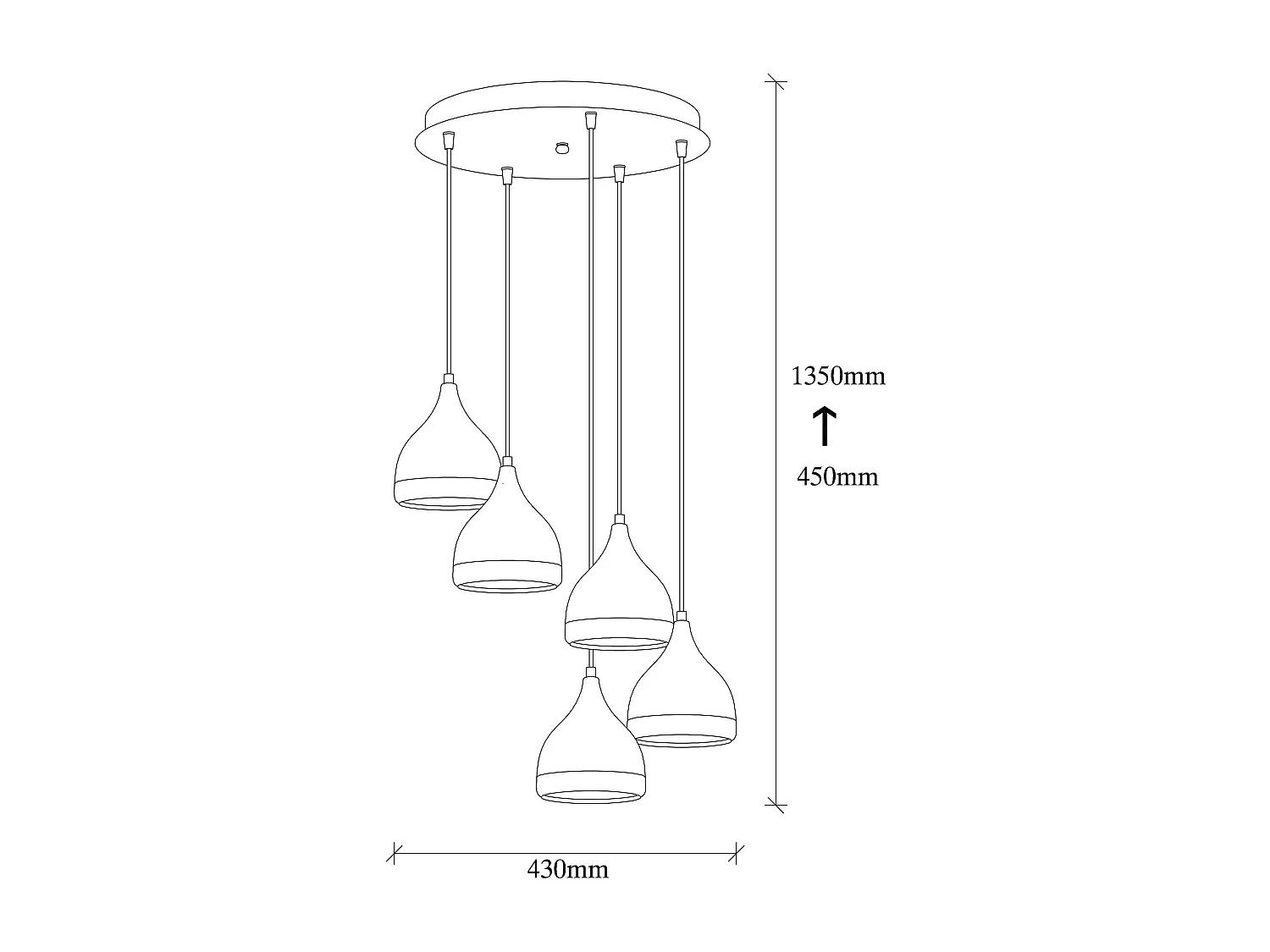 Suspension grappe moderne noire & cuivre, 5 abat-jour SILE