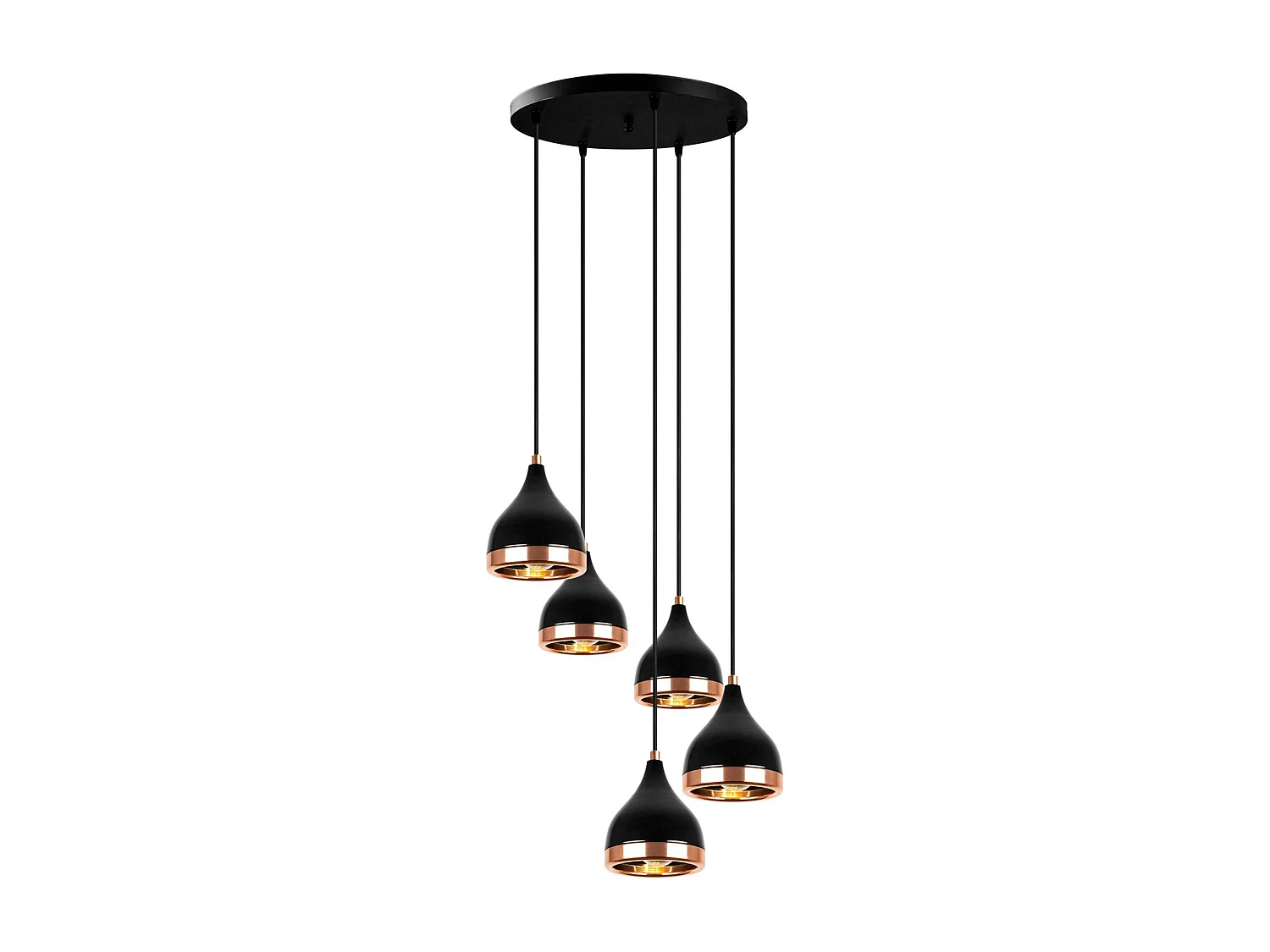 Suspension grappe moderne noire & cuivre, 5 abat-jour SILE