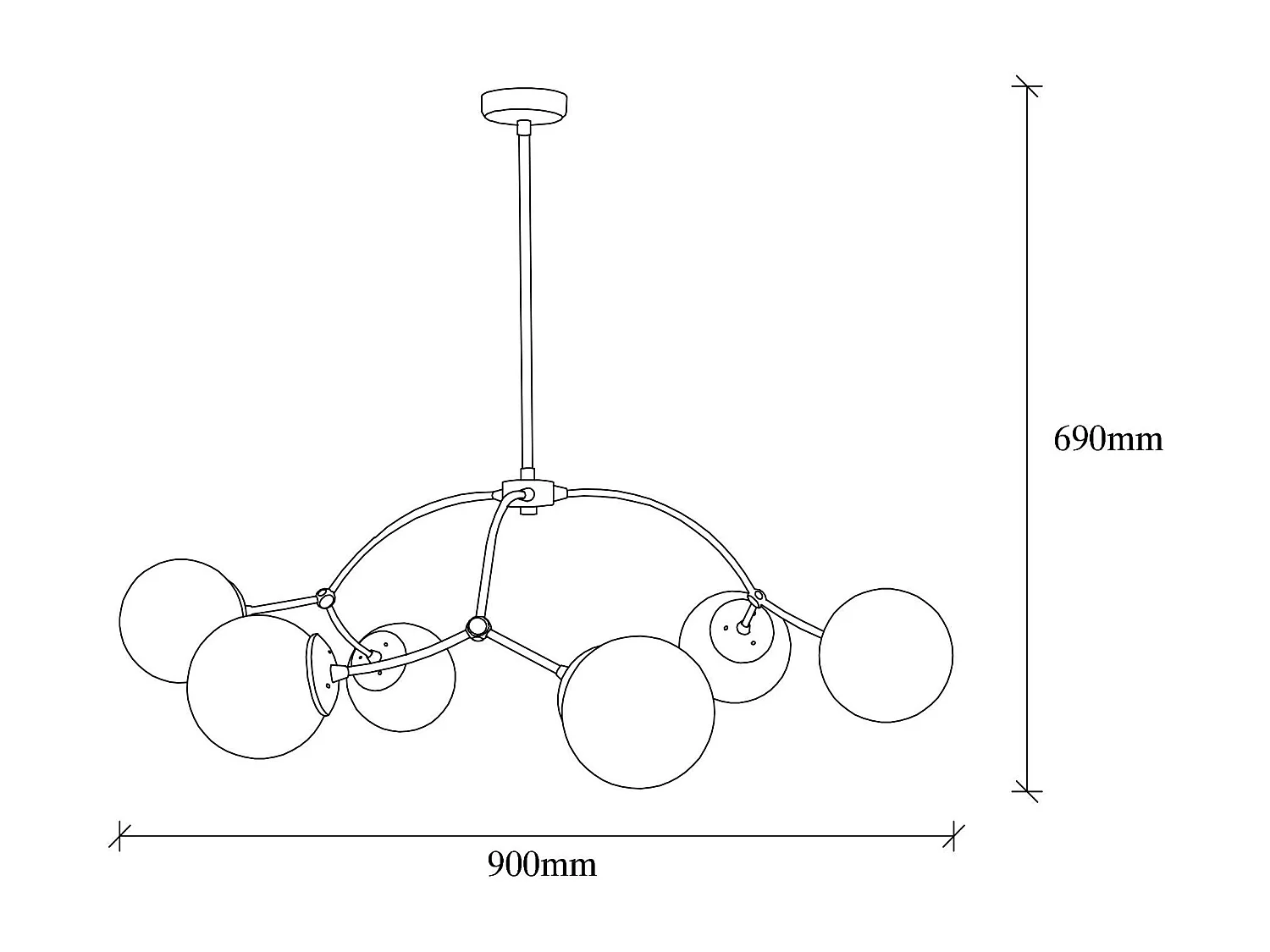 Suspension design vintage noire 6 globes blancs SIERRE