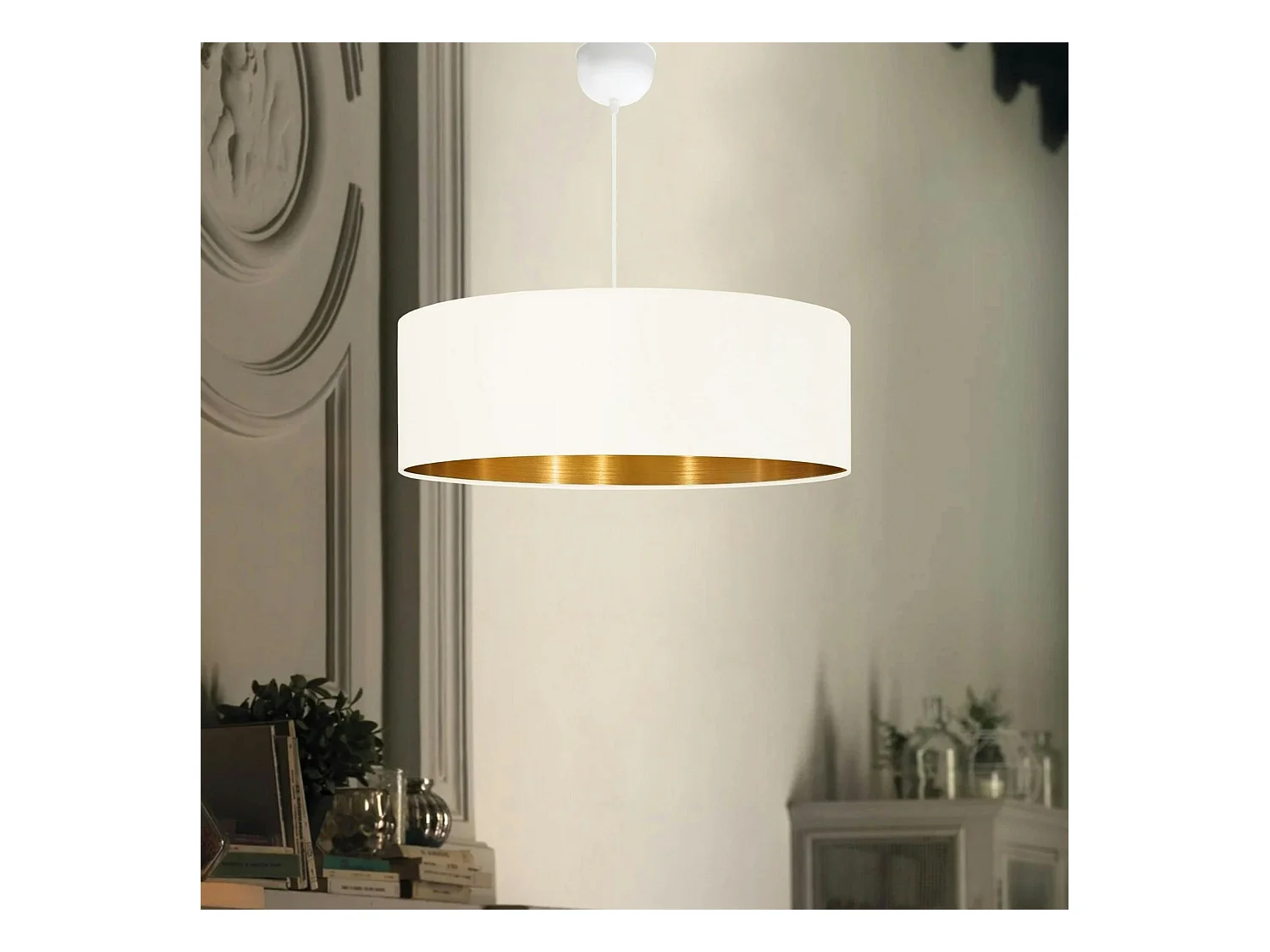 Suspension blanche contemporaine avec abat-jour doré ZURICH
