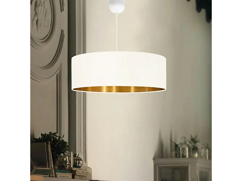 Suspension blanche contemporaine avec abat-jour doré ZURICH