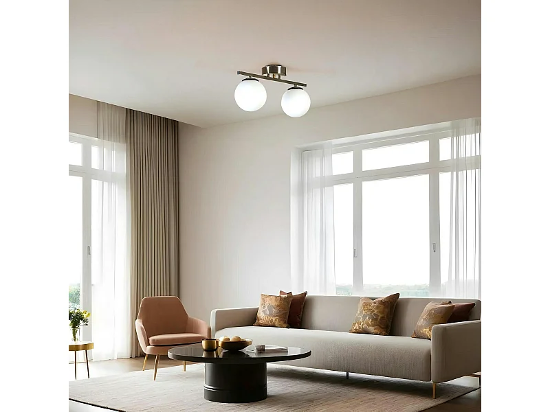 Plafonnier moderne en métal 2 globes verre dépoli SIERRE