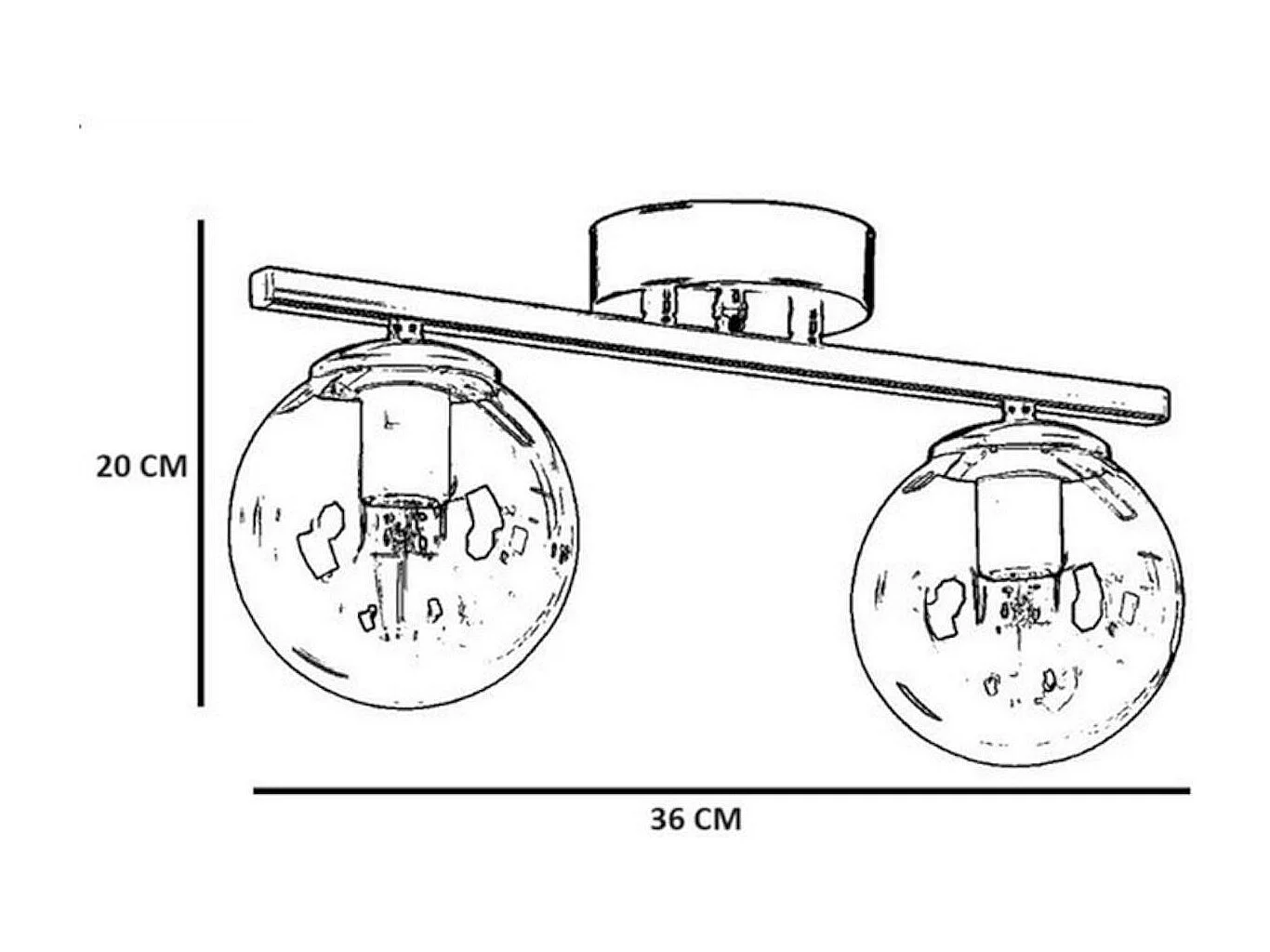 Plafonnier moderne en métal 2 globes verre dépoli SIERRE