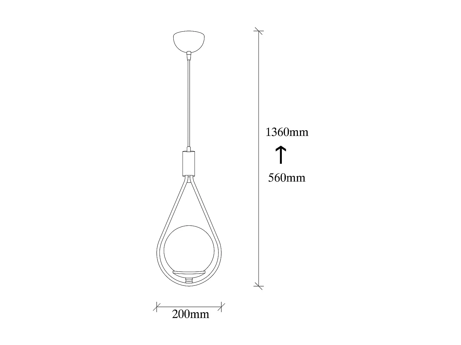 Suspension design noire forme goutte et globe blanc AVANOS