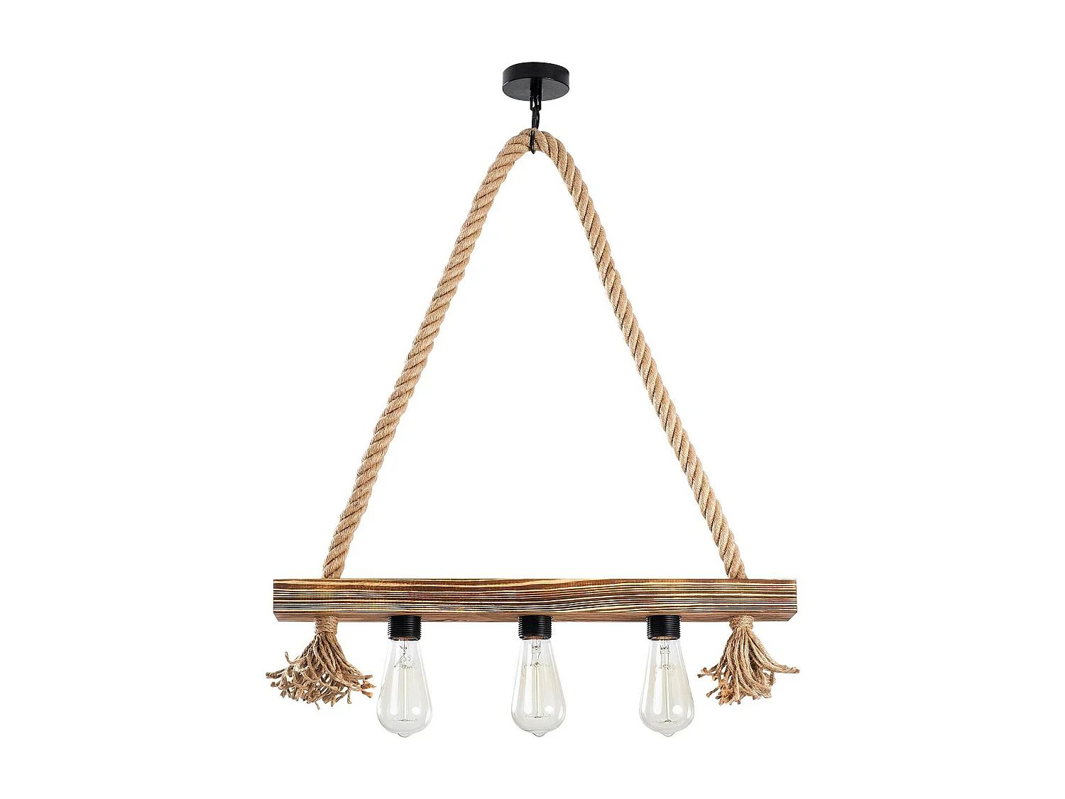 Suspension industrielle bois & corde - 3 ampoules CAMOGLI