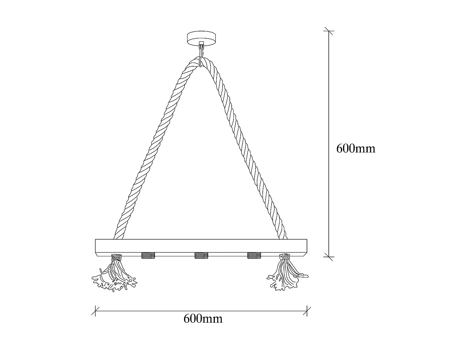 Suspension industrielle bois & corde - 3 ampoules CAMOGLI