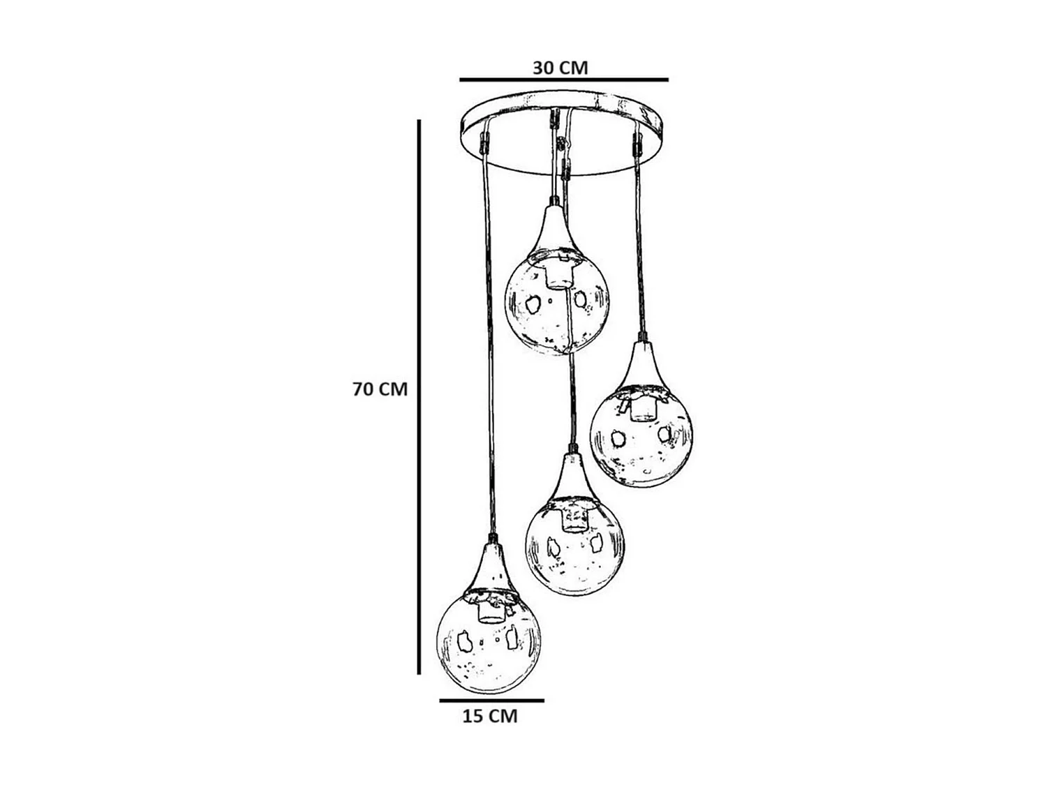 Suspension moderne dorée 4 globes verre dépoli SIERRE