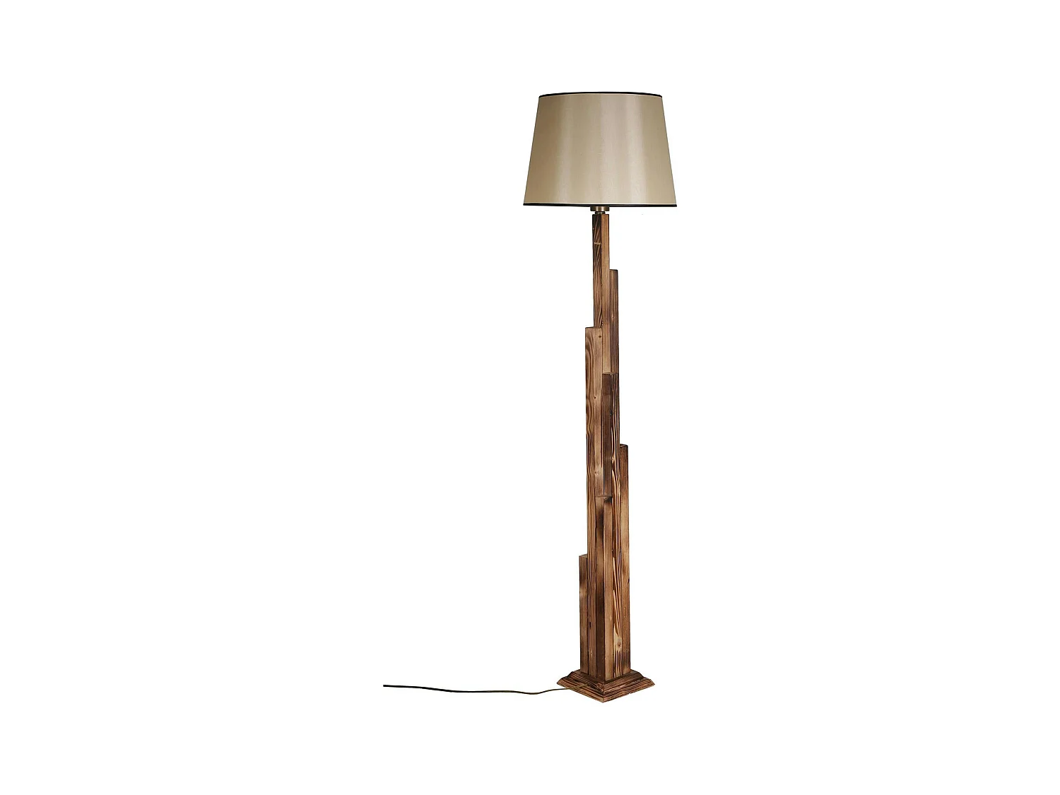 Lampadaire salon en bois sculpté abat-jour beige ANZIO