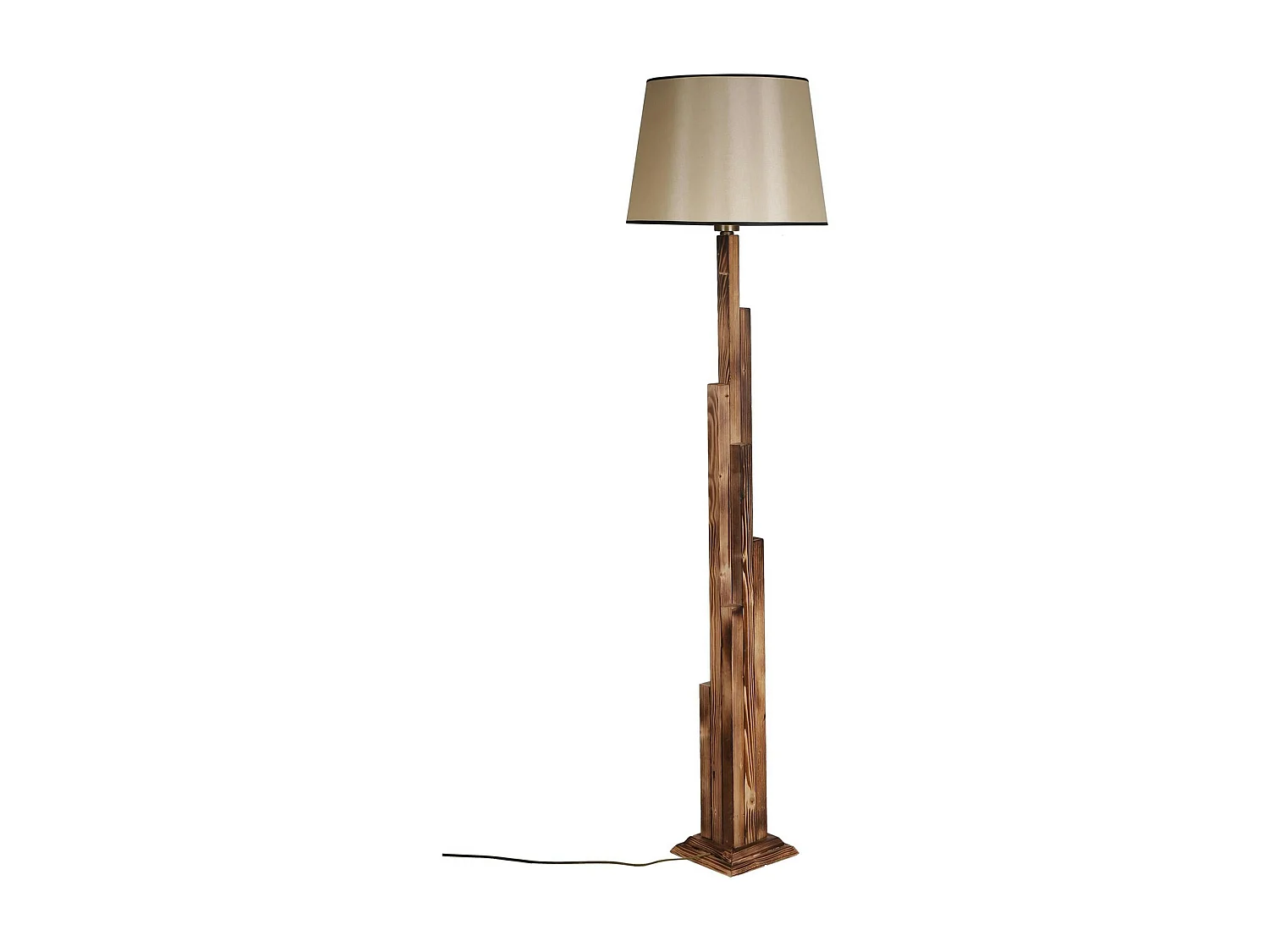 Lampadaire salon en bois sculpté abat-jour beige ANZIO