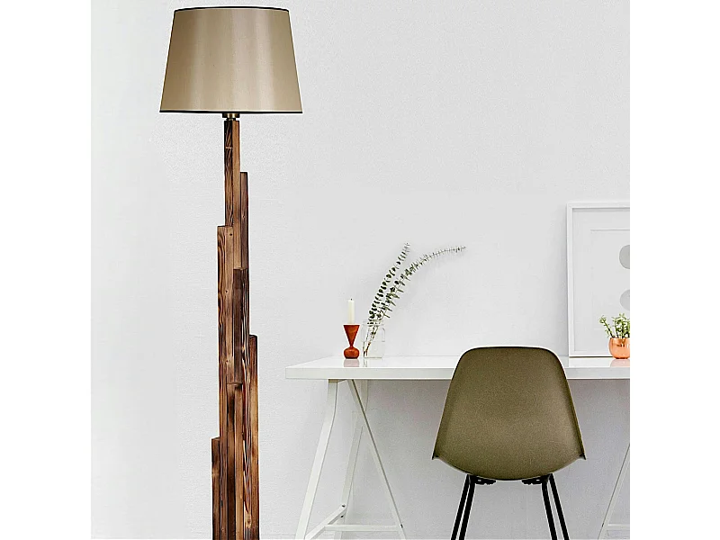 Lampadaire salon en bois sculpté abat-jour beige ANZIO