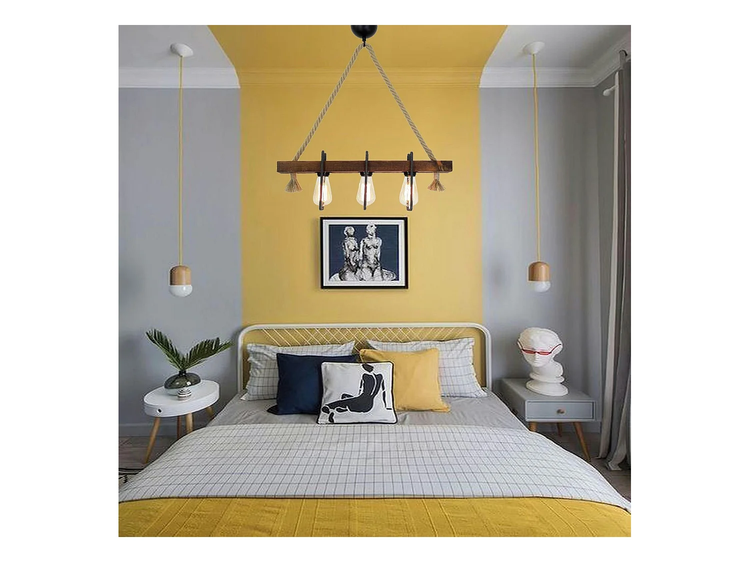 Suspension industrielle bois, métal & corde CAMOGLI