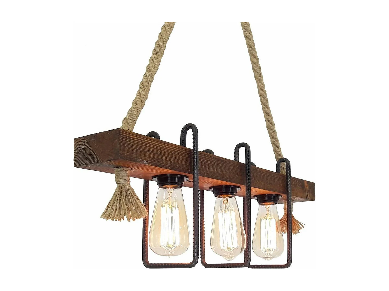 Suspension industrielle bois, métal & corde CAMOGLI