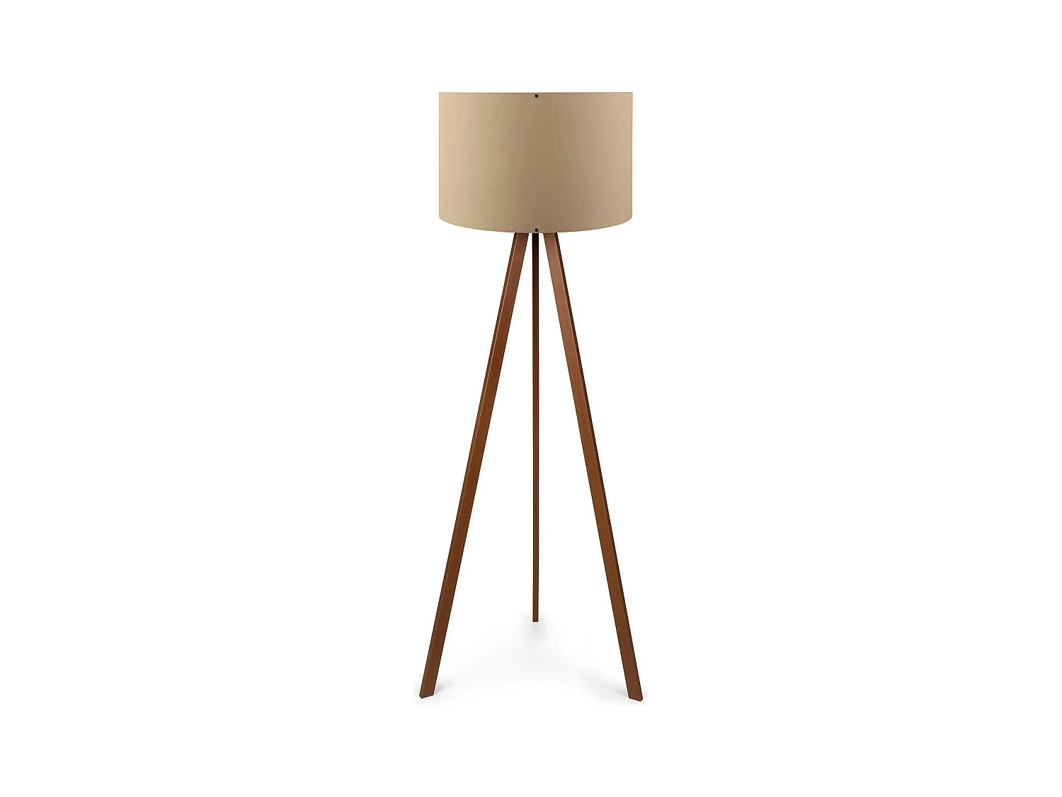 Lampadaire trépied effet bois noyer, abat-jour beige KILIS