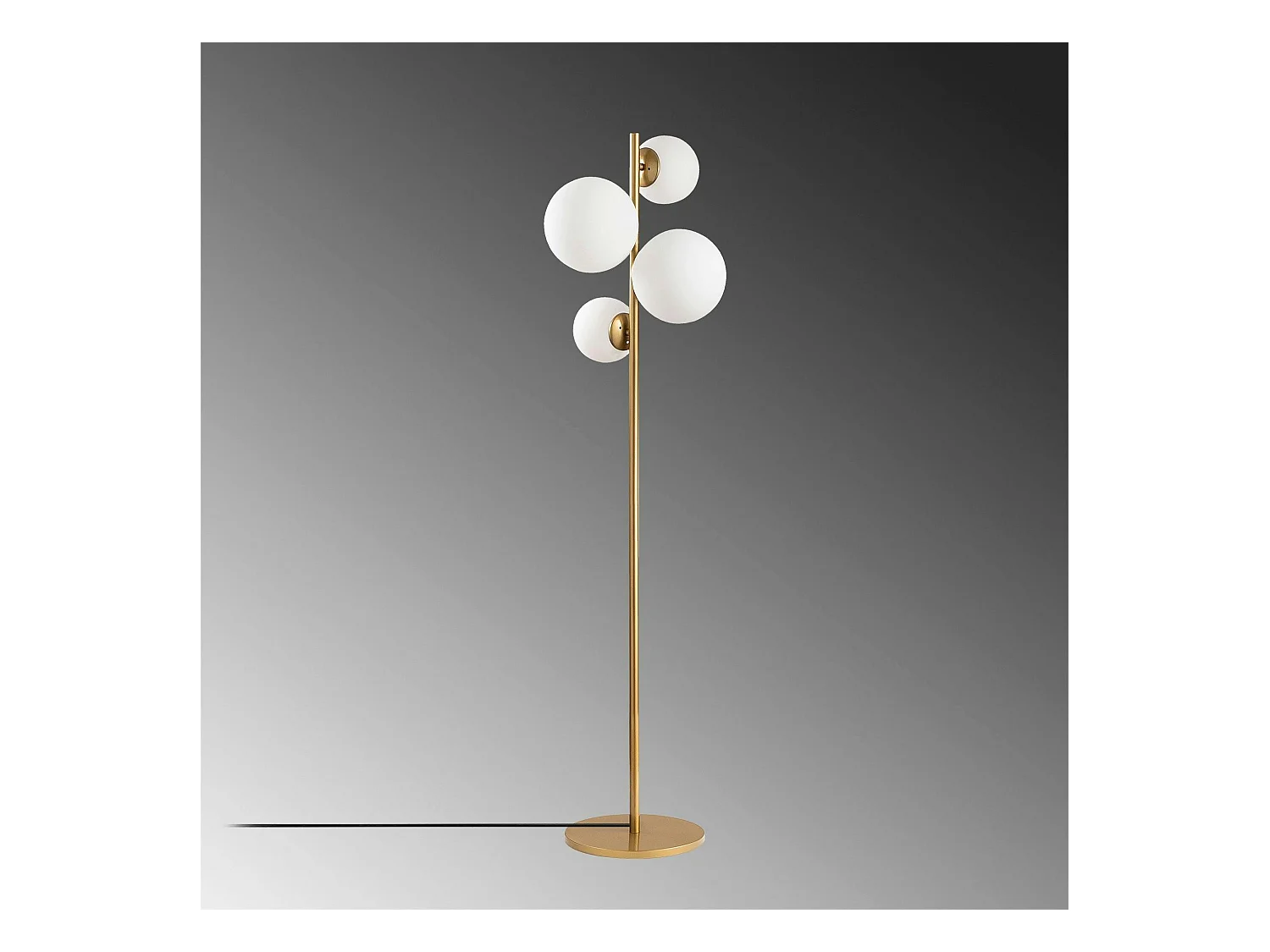 Lampadaire art déco doré, 4 globes verre dépoli SIERRE