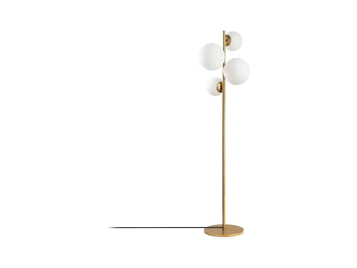 Lampadaire art déco doré, 4 globes verre dépoli SIERRE