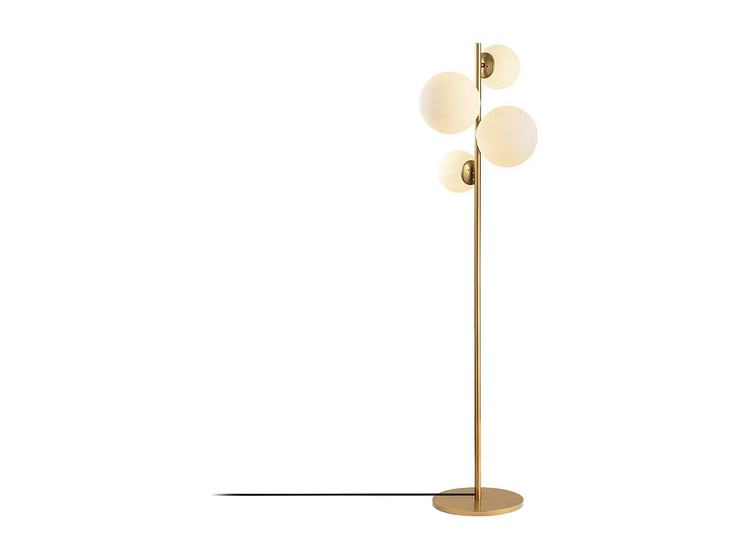 Lampadaire art déco doré, 4 globes verre dépoli SIERRE