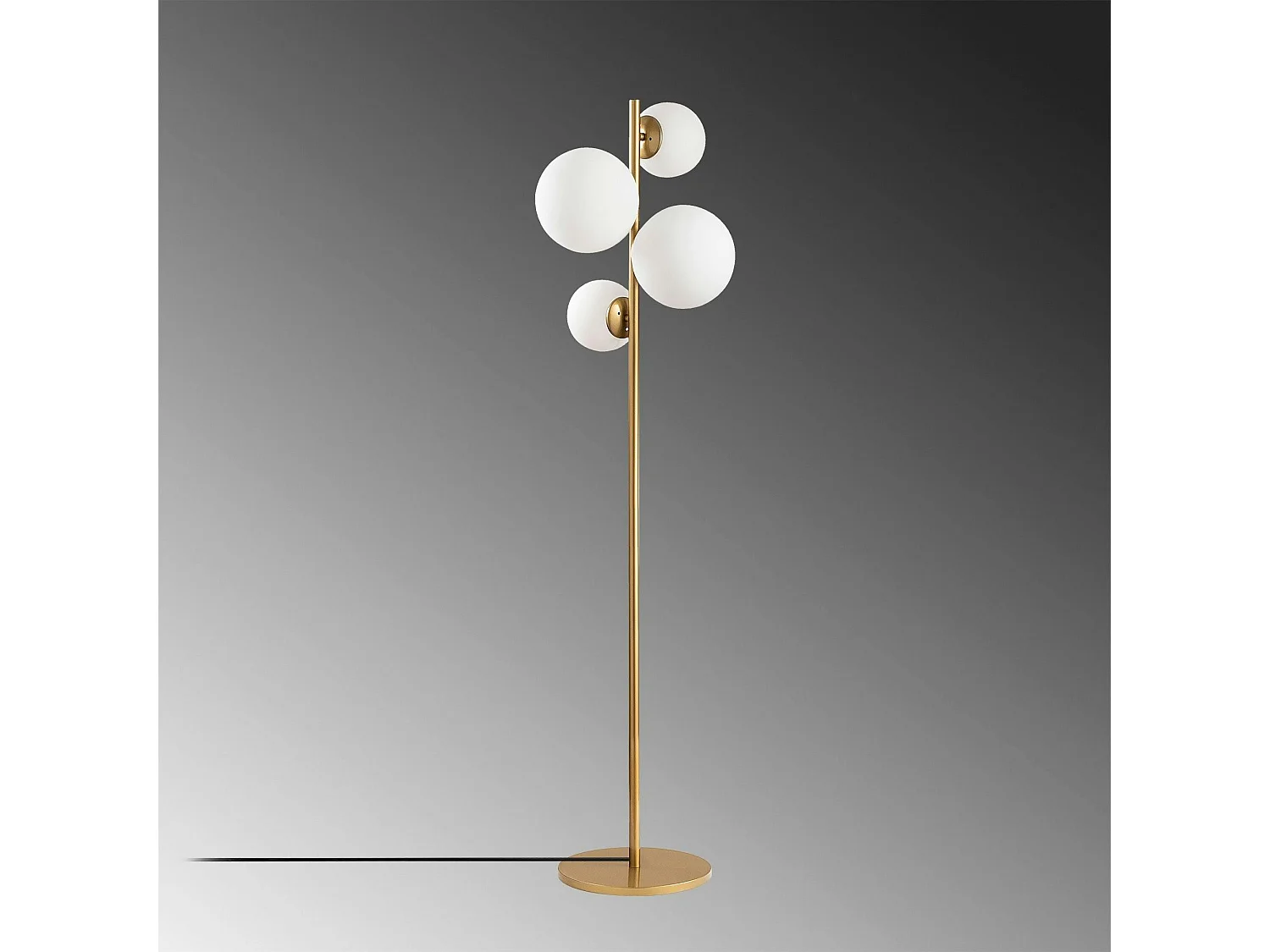 Lampadaire art déco doré, 4 globes verre dépoli SIERRE