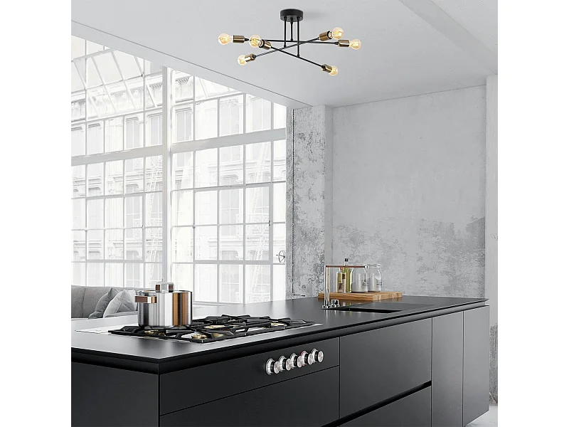 Suspension moderne cuivrée 6 lampes sur tige MARATEA