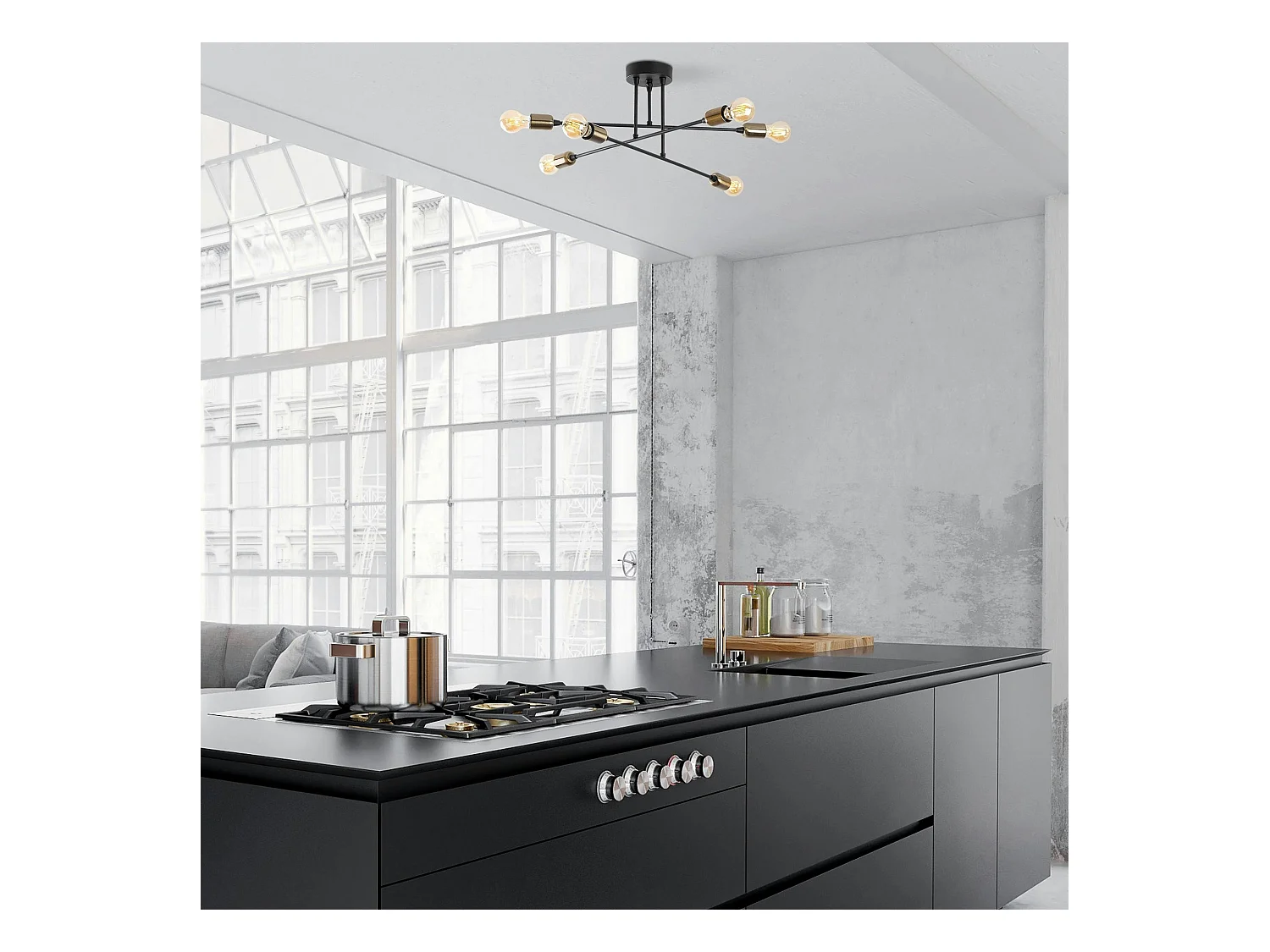 Suspension moderne cuivrée 6 lampes sur tige MARATEA