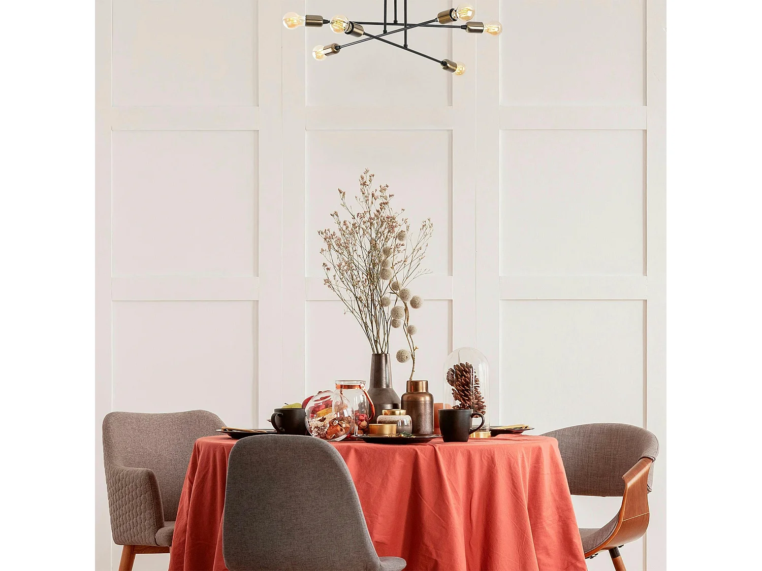 Suspension moderne cuivrée 6 lampes sur tige MARATEA