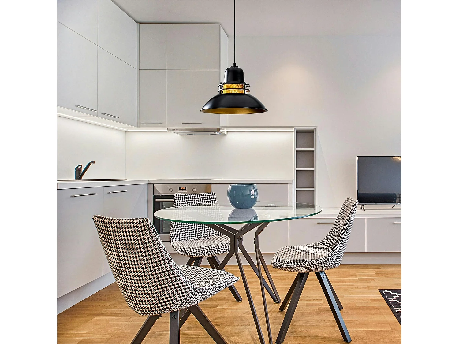 Suspension industrielle métal noir & doré, avec grille SILE