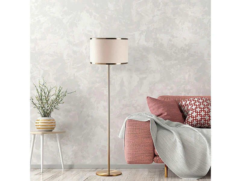 Lampadaire salon moderne, abat-jour tissu écru ZURICH