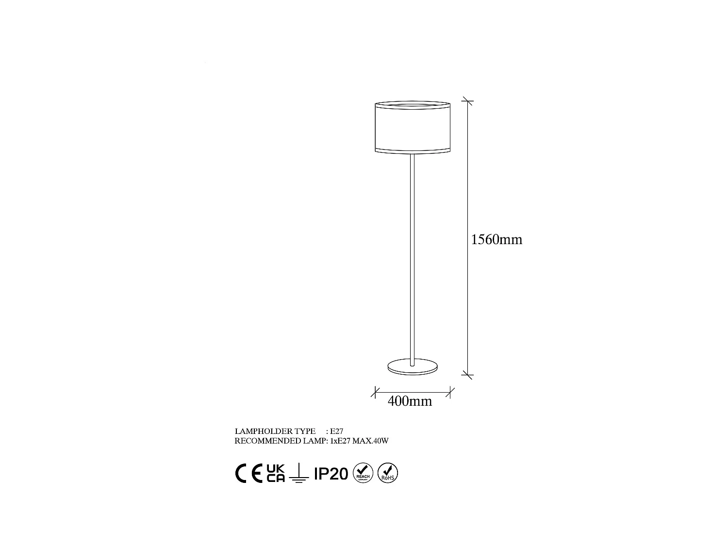 Lampadaire salon moderne, abat-jour tissu écru ZURICH