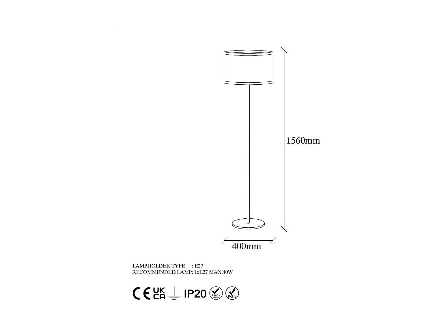 Lampadaire salon moderne, abat-jour tissu écru ZURICH