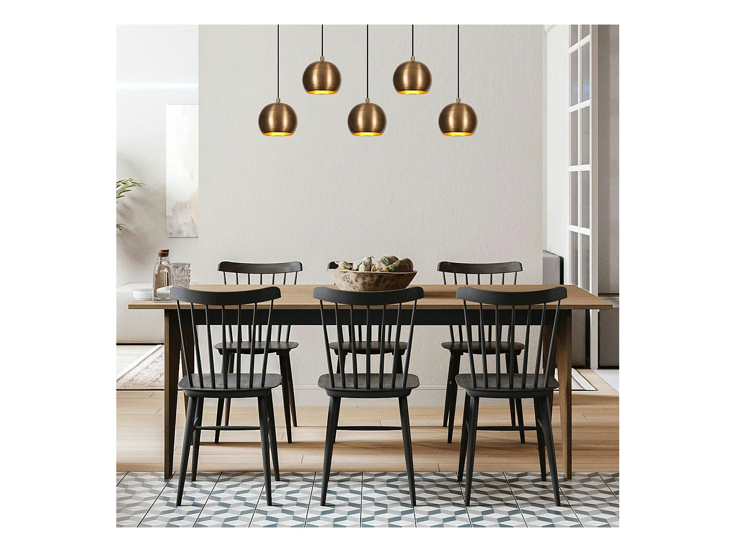 Suspension de table vintage en métal 5 globes SILE