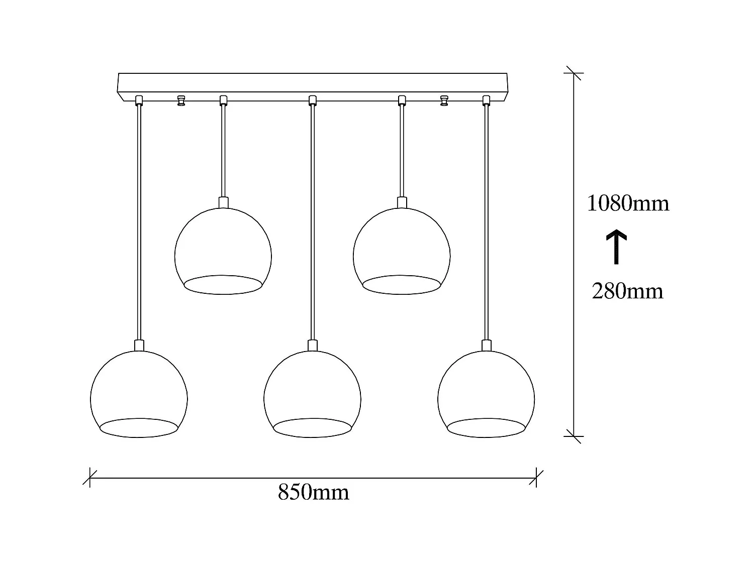 Suspension de table vintage en métal 5 globes SILE