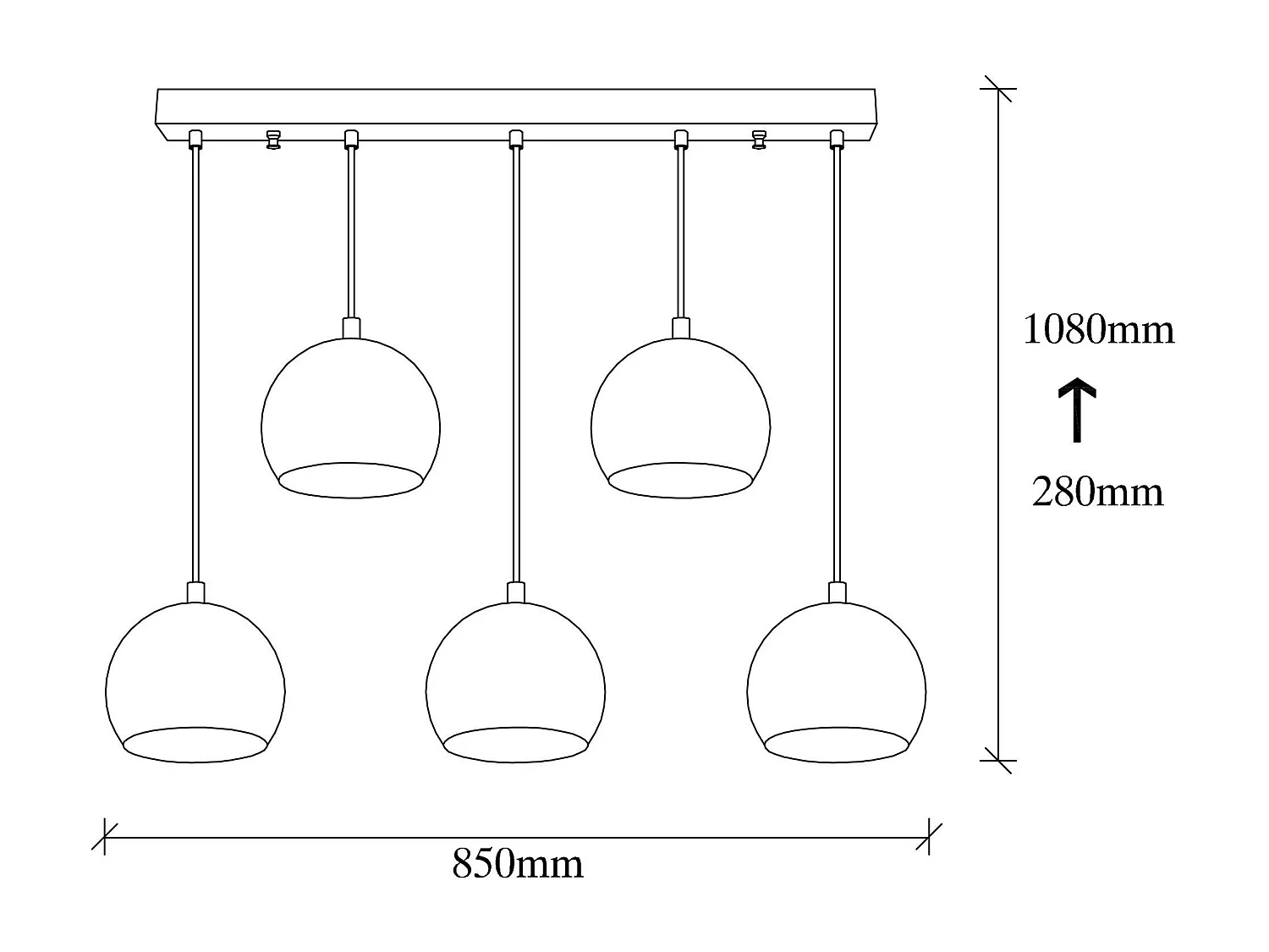 Suspension de table vintage en métal 5 globes SILE