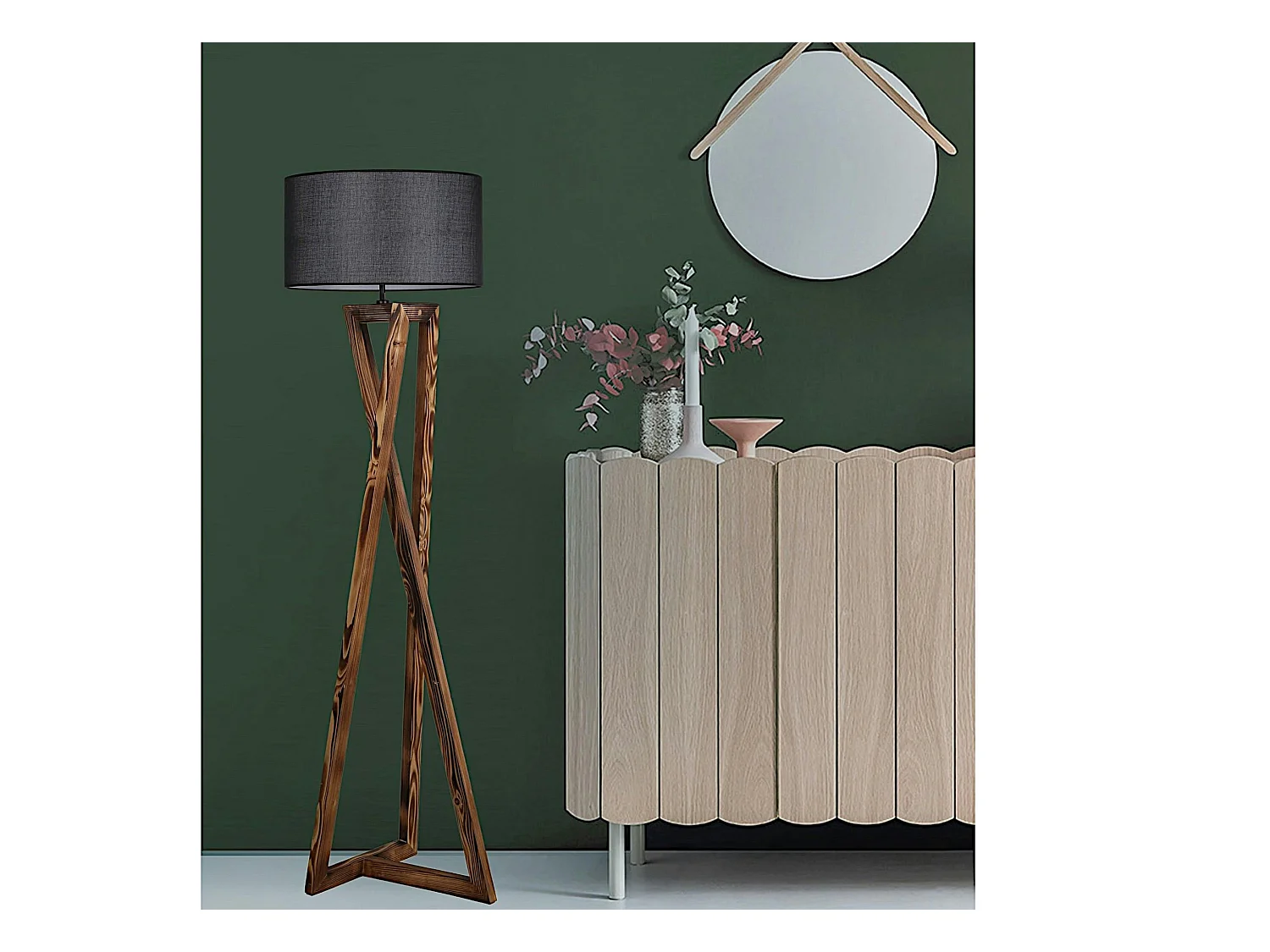 Lampadaire trépied croisé abat-jour noir 150 cm KILIS