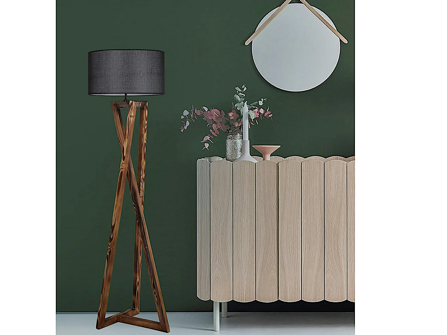 Lampadaire trépied croisé abat-jour noir 150 cm KILIS