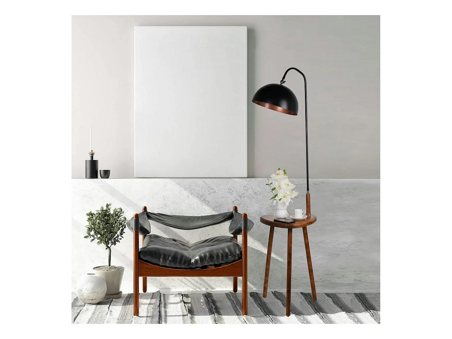 Lampadaire de lecture noir avec table intégrée KILIS