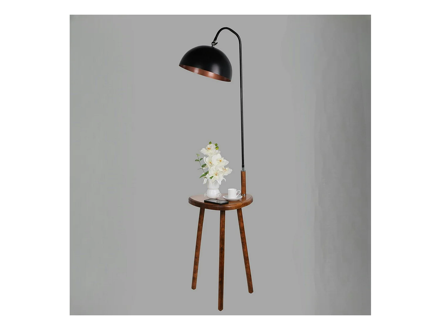 Lampadaire de lecture noir avec table intégrée KILIS