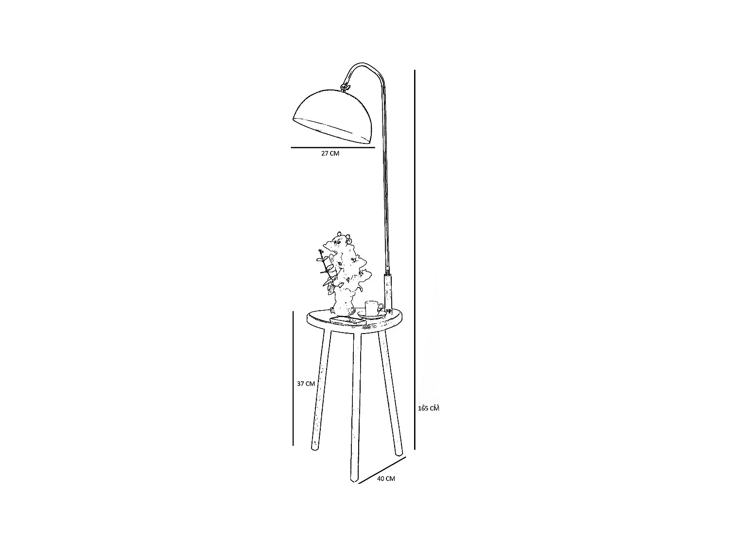 Lampadaire de lecture noir avec table intégrée KILIS