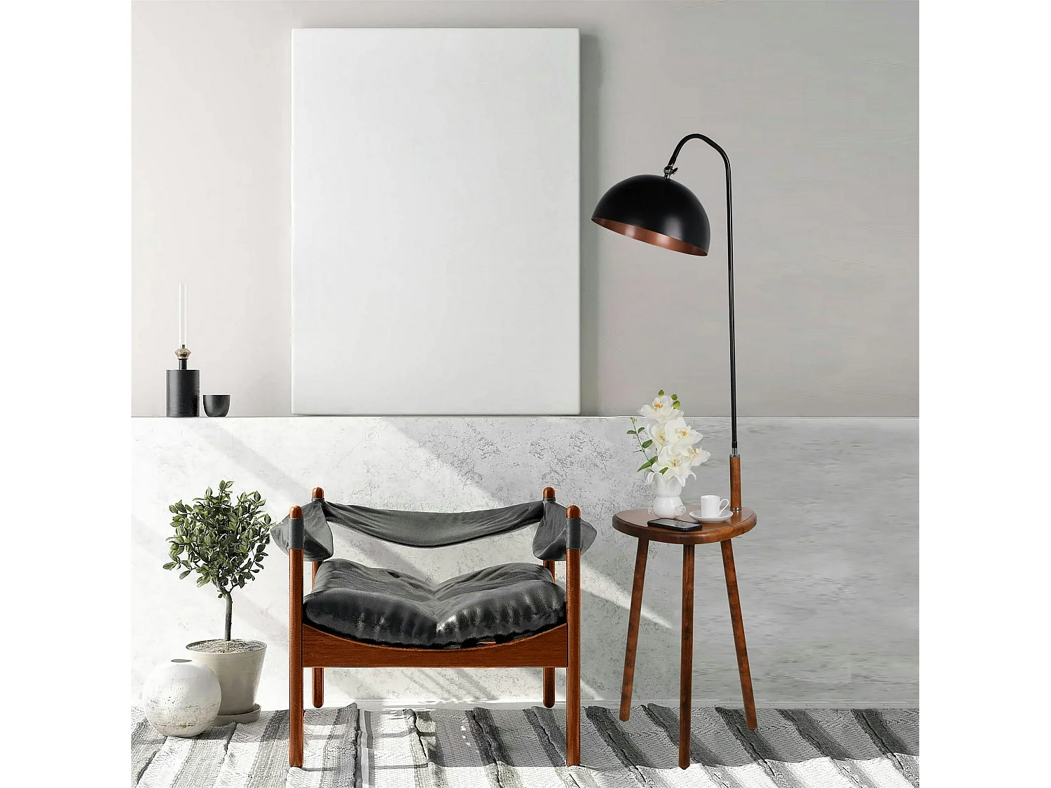 Lampadaire de lecture noir avec table intégrée KILIS