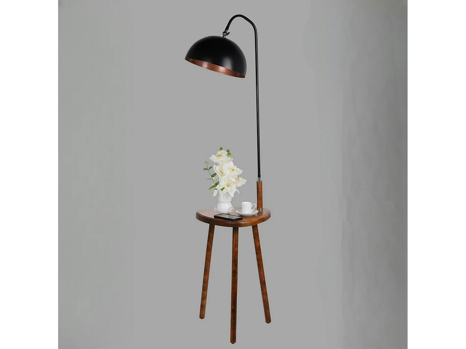 Lampadaire de lecture noir avec table intégrée KILIS