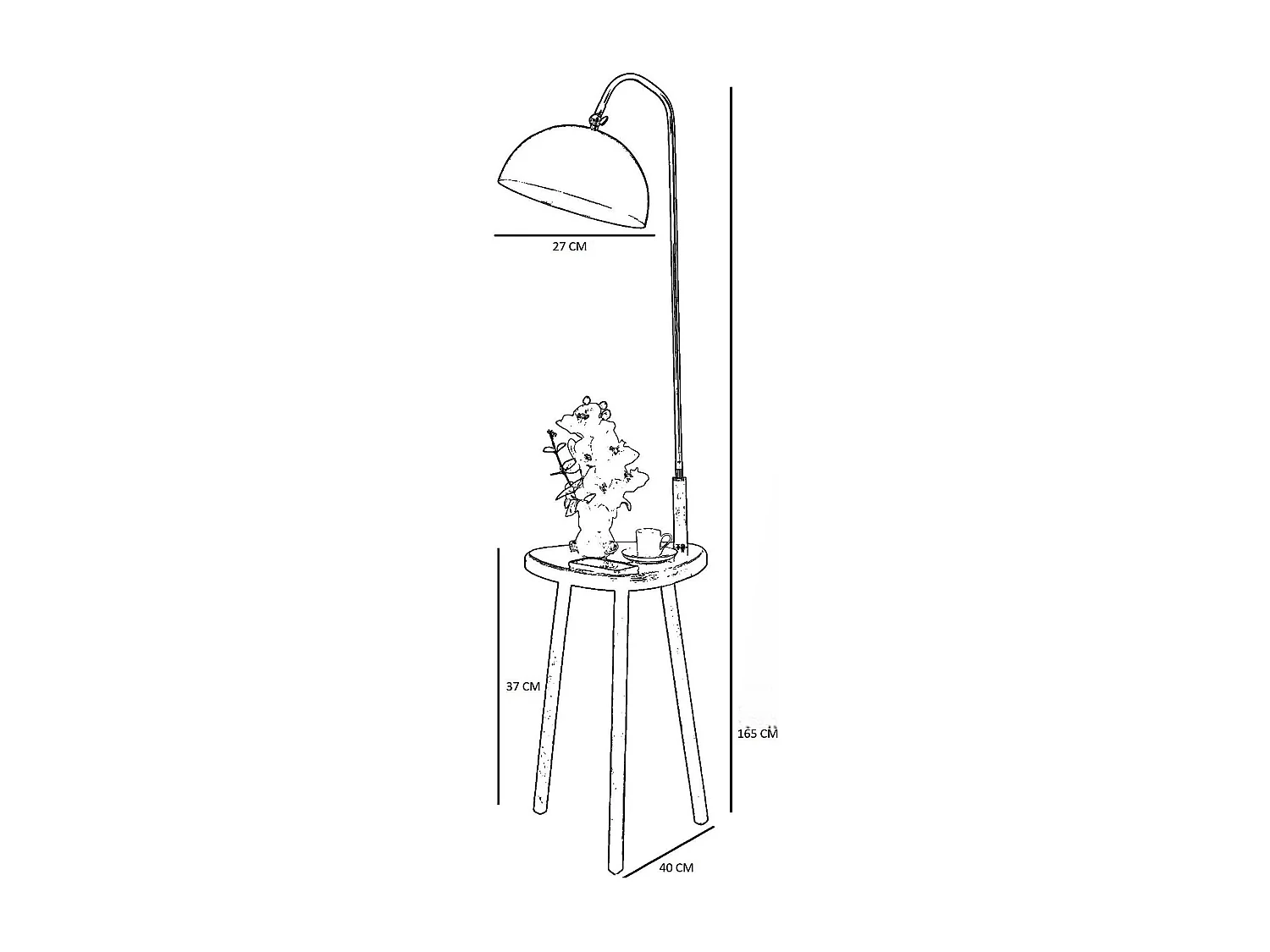 Lampadaire de lecture noir avec table intégrée KILIS