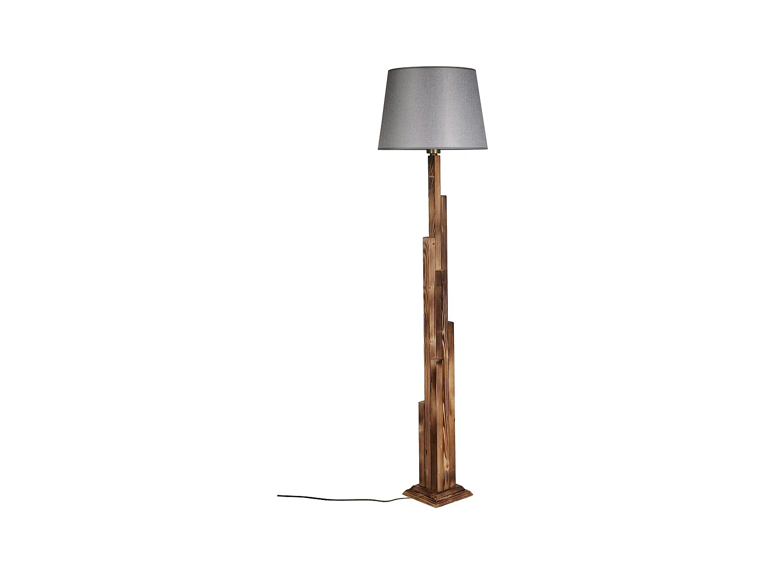 Lampadaire salon en bois sculpté abat-jour gris ANZIO