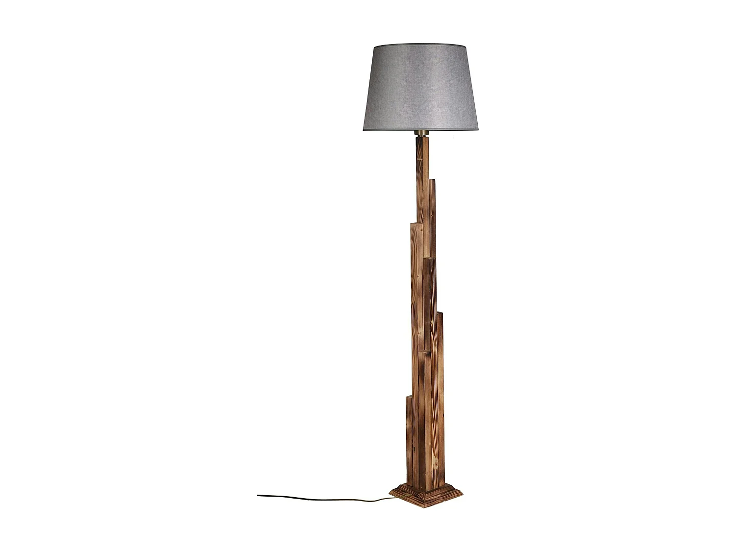 Lampadaire salon en bois sculpté abat-jour gris ANZIO