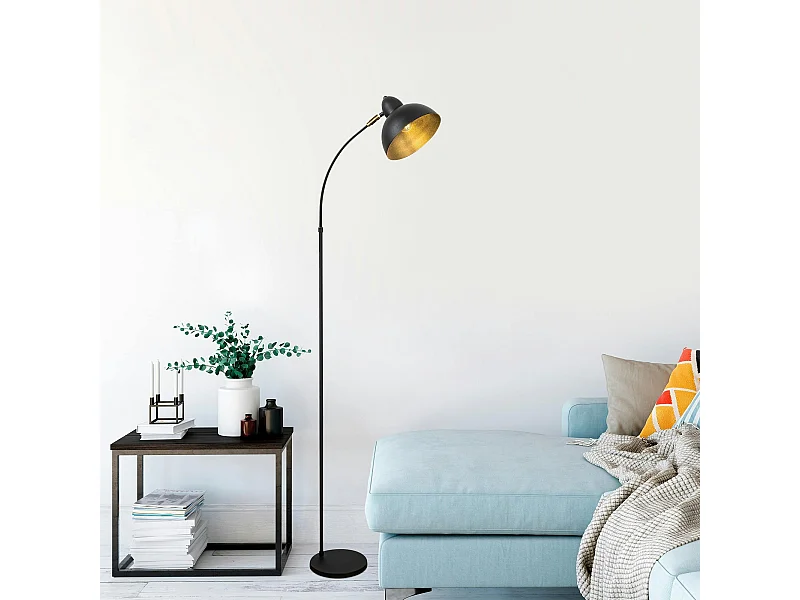 Lampadaire vintage noir & doré avec abat-jour orientable SILE