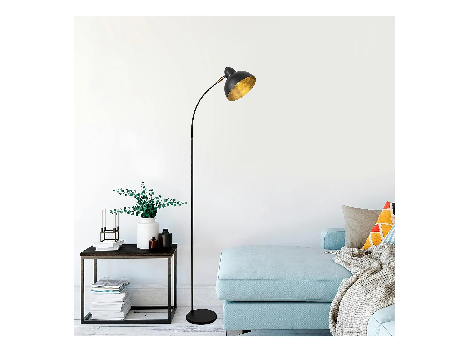 Lampadaire vintage noir & doré avec abat-jour orientable SILE