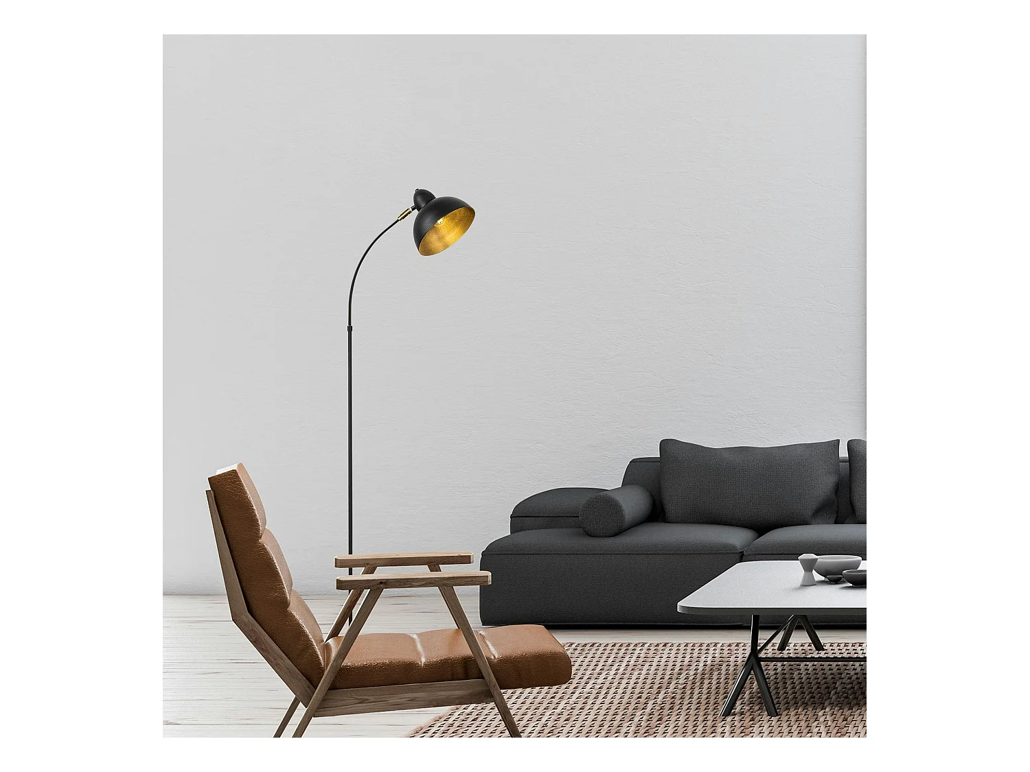 Lampadaire vintage noir & doré avec abat-jour orientable SILE