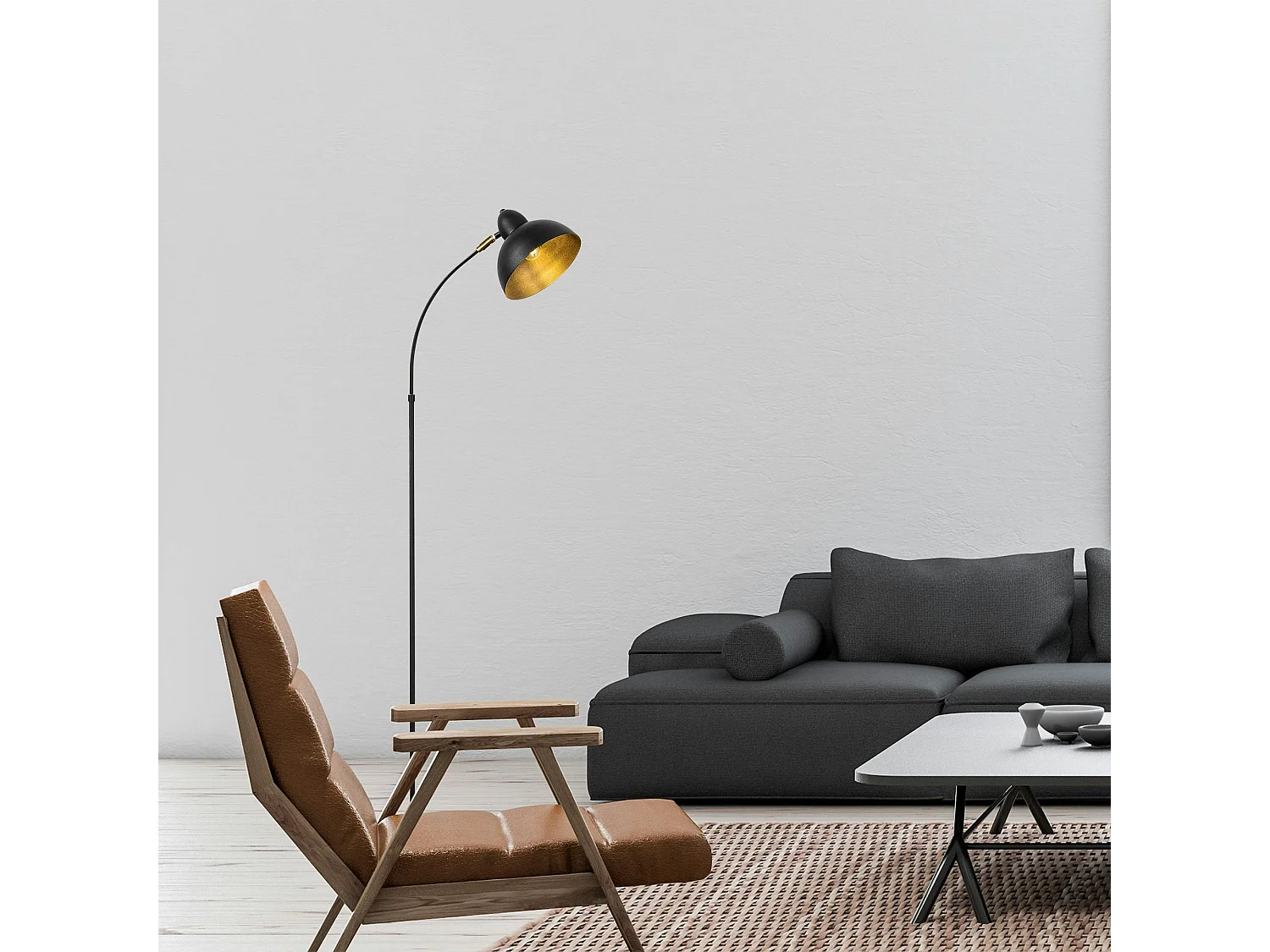 Lampadaire vintage noir & doré avec abat-jour orientable SILE