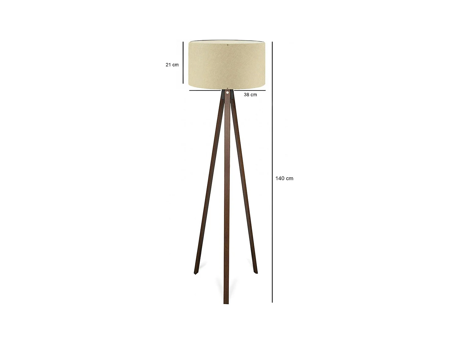 Lampadaire trépied effet bois brun, abat-jour beige KILIS