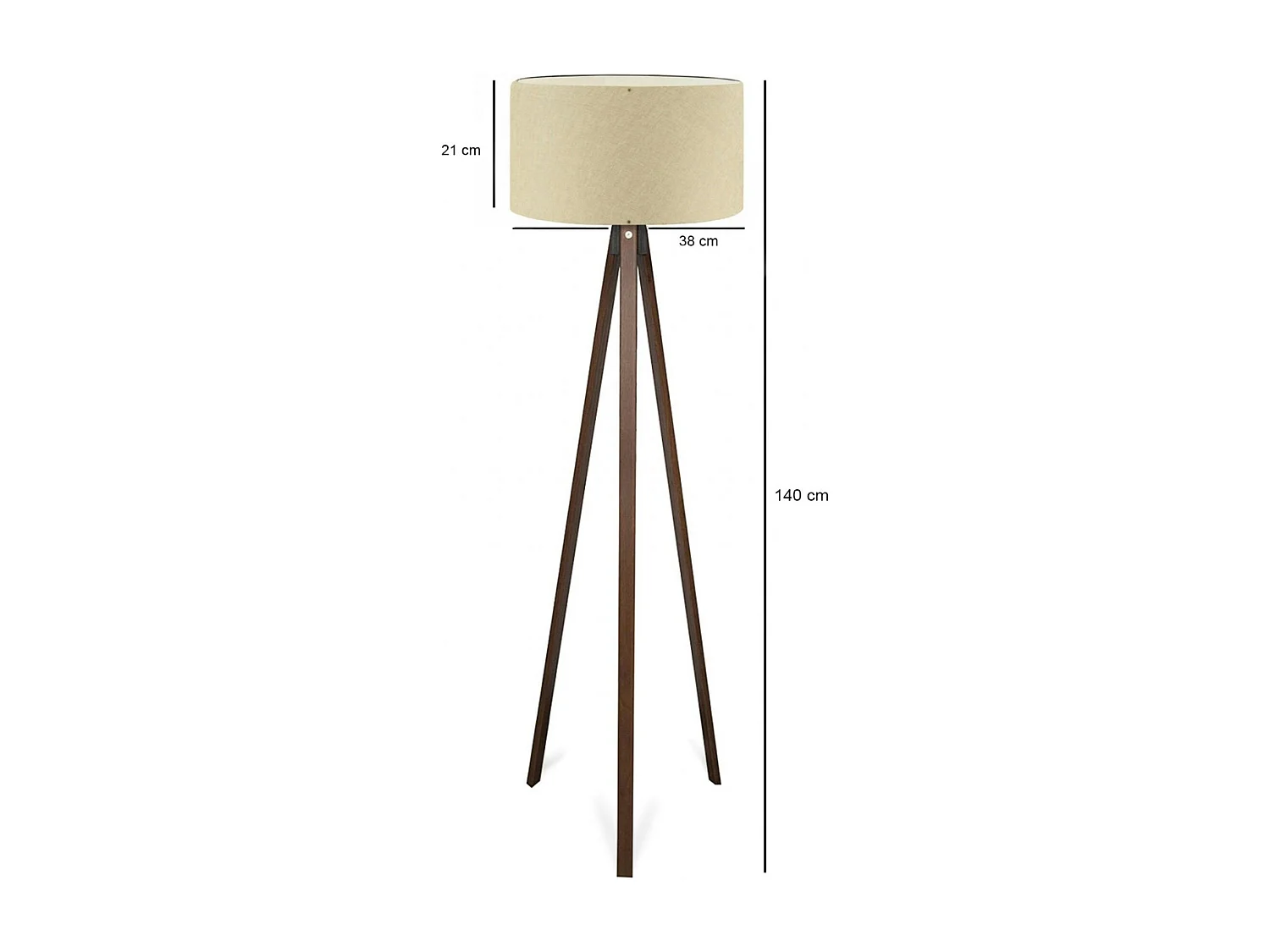 Lampadaire trépied effet bois brun, abat-jour beige KILIS